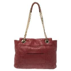 Pre Owned Carolina Herrera Red Monogram Leather Audrey Shoulder Bag