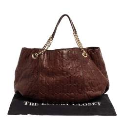 Pre Owned Carolina Herrera Brown Monogram Leather Chain Hobo