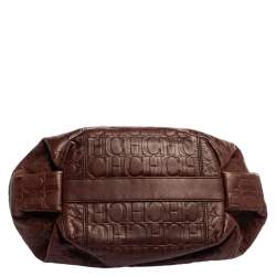 Pre Owned Carolina Herrera Brown Monogram Leather Chain Hobo