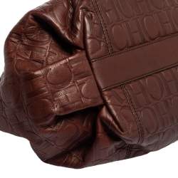 Pre Owned Carolina Herrera Brown Monogram Leather Chain Hobo