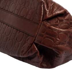 Pre Owned Carolina Herrera Brown Monogram Leather Chain Hobo