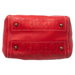 Pre Owned Carolina Herrera Red/Beige Monogram Embossed Leather Andy Satchel