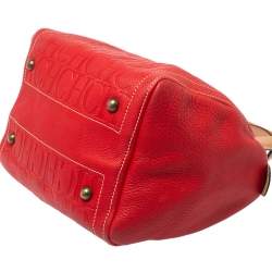 Pre Owned Carolina Herrera Red/Beige Monogram Embossed Leather Andy Satchel