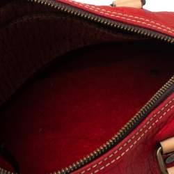 Pre Owned Carolina Herrera Red/Beige Monogram Embossed Leather Andy Satchel