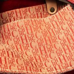 Pre Owned Carolina Herrera Red/Beige Monogram Embossed Leather Andy Satchel