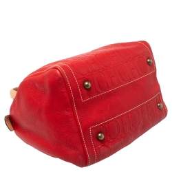 Pre Owned Carolina Herrera Red/Beige Monogram Embossed Leather Andy Satchel