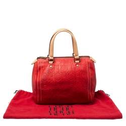 Pre Owned Carolina Herrera Red/Beige Monogram Embossed Leather Andy Satchel