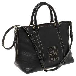 Pre Owned Carolina Herrera Black Leather CHCH Logo Tote