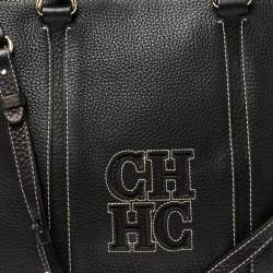 Pre Owned Carolina Herrera Black Leather CHCH Logo Tote