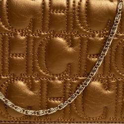 Pre Owned Carolina Herrera Metallic Gold Monogram Leather Chain Clutch