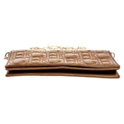 Pre Owned Carolina Herrera Metallic Gold Monogram Leather Chain Clutch