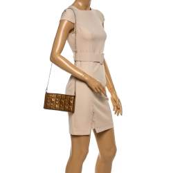 Pre Owned Carolina Herrera Metallic Gold Monogram Leather Chain Clutch