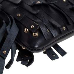 Pre Owned Carolina Hererra Black Leather Fringe Wristlet Clutch