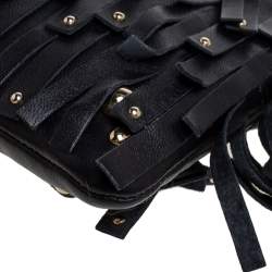 Pre Owned Carolina Hererra Black Leather Fringe Wristlet Clutch