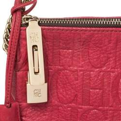Pre Owned Carolina Herrera Red Monogram Leather Shoulder Bag