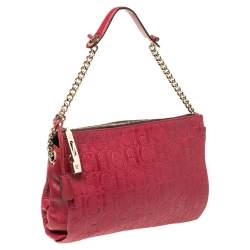 Pre Owned Carolina Herrera Red Monogram Leather Shoulder Bag