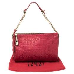 Pre Owned Carolina Herrera Red Monogram Leather Shoulder Bag