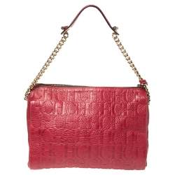 Pre Owned Carolina Herrera Red Monogram Leather Shoulder Bag
