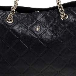 Pre Owned Carolina Herrera Black Quilted Leather Chain Tote