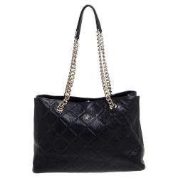 Pre Owned Carolina Herrera Black Quilted Leather Chain Tote