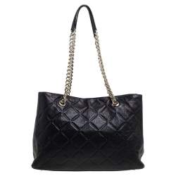 Pre Owned Carolina Herrera Black Quilted Leather Chain Tote