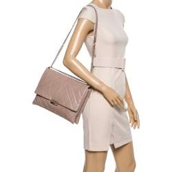 Pre Owned Carolina Herrera Beige Leather Flap Chain Shoulder Bag