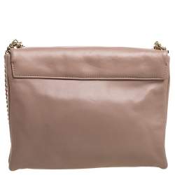 Pre Owned Carolina Herrera Beige Leather Flap Chain Shoulder Bag