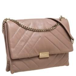 Pre Owned Carolina Herrera Beige Leather Flap Chain Shoulder Bag