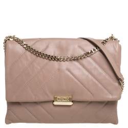 Pre Owned Carolina Herrera Beige Leather Flap Chain Shoulder Bag