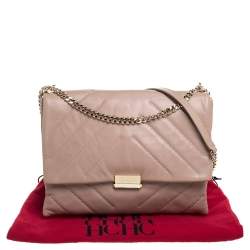 Pre Owned Carolina Herrera Beige Leather Flap Chain Shoulder Bag