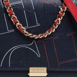 Pre Owned Carolina Herrera Navy Blue Leather Flap Shoulder Bag