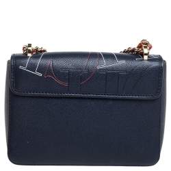 Pre Owned Carolina Herrera Navy Blue Leather Flap Shoulder Bag