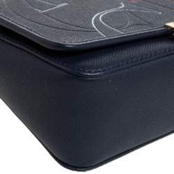 Pre Owned Carolina Herrera Navy Blue Leather Flap Shoulder Bag