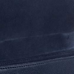 Pre Owned Carolina Herrera Navy Blue Leather Flap Shoulder Bag