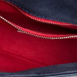 Pre Owned Carolina Herrera Navy Blue Leather Flap Shoulder Bag