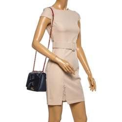 Pre Owned Carolina Herrera Navy Blue Leather Flap Shoulder Bag