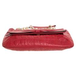 Pre Owned Carolina Herrera Red Monogram Leather Audrey Shoulder Bag