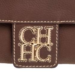 Pre Owned Carolina Herrera Brown Leather Double Flap Chain Bag