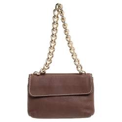 Pre Owned Carolina Herrera Brown Leather Double Flap Chain Bag