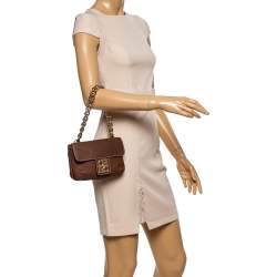 Pre Owned Carolina Herrera Brown Leather Double Flap Chain Bag