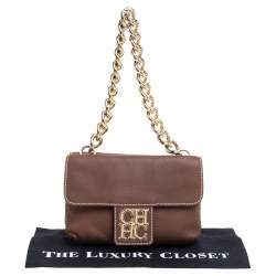 Pre Owned Carolina Herrera Brown Leather Double Flap Chain Bag