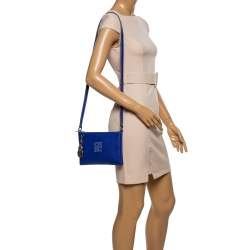 Pre Owned Carolina Herrera Blue Leather Crossbody Bag
