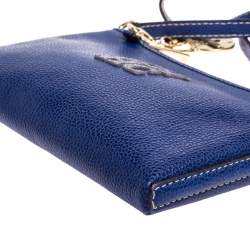 Pre Owned Carolina Herrera Blue Leather Crossbody Bag