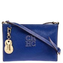 Pre Owned Carolina Herrera Blue Leather Crossbody Bag