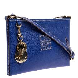 Pre Owned Carolina Herrera Blue Leather Crossbody Bag