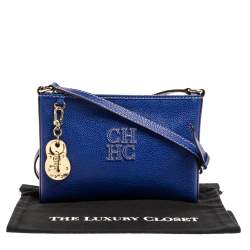 Pre Owned Carolina Herrera Blue Leather Crossbody Bag
