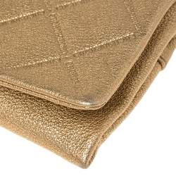 Pre Owned Carolina Herrera Gold Quilted Embossed Leather Flap Chain Clutch