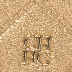 Pre Owned Carolina Herrera Gold Quilted Embossed Leather Flap Chain Clutch