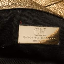 Pre Owned Carolina Herrera Gold Quilted Embossed Leather Flap Chain Clutch