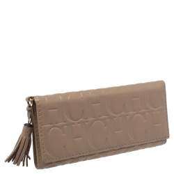 Pre Owned Carolina Herrera Beige Leather Tassel Continental Trifold Wallet